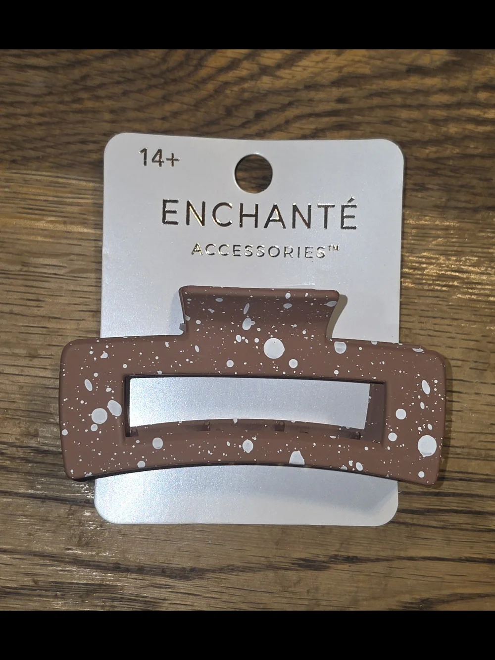 Enchanté Brown & White Speckled Rectangle Hair Claw Clip BNIB